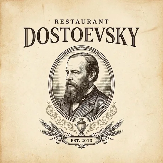 Restaurant Dostoevsky brand: engraved portrait logo