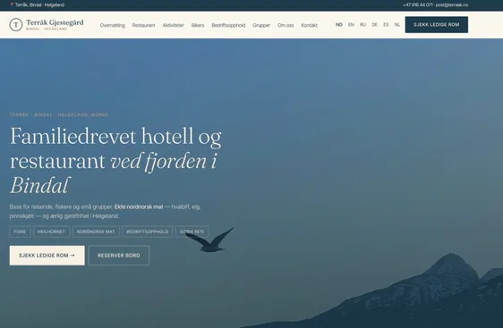 Terråk Gjestegård website: a fjord-side guest house in Norway